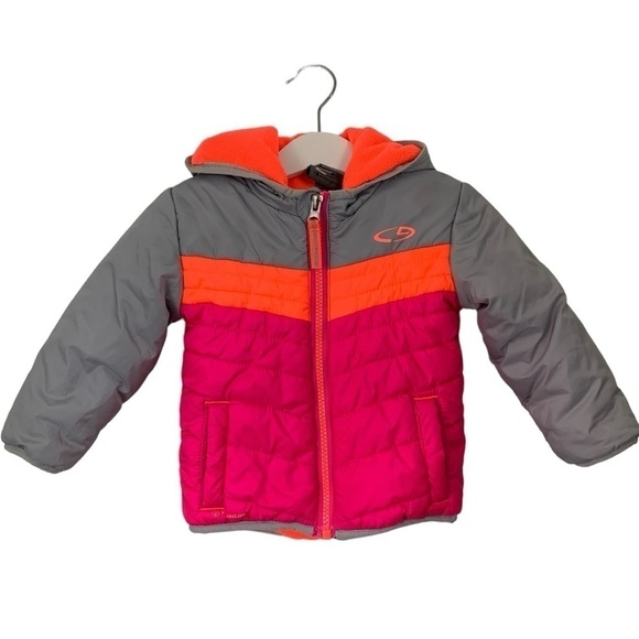 Champion Baby Girl Puffer Jacket Fleece Lined Size 12 Months fluorescent Hooded - Picture 1 of 14